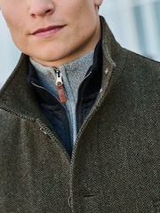 Зеленый с шевронным узором  - Шерсть Blend Mock Gilet Herringbone стеганые пальто - Image 4 of 10