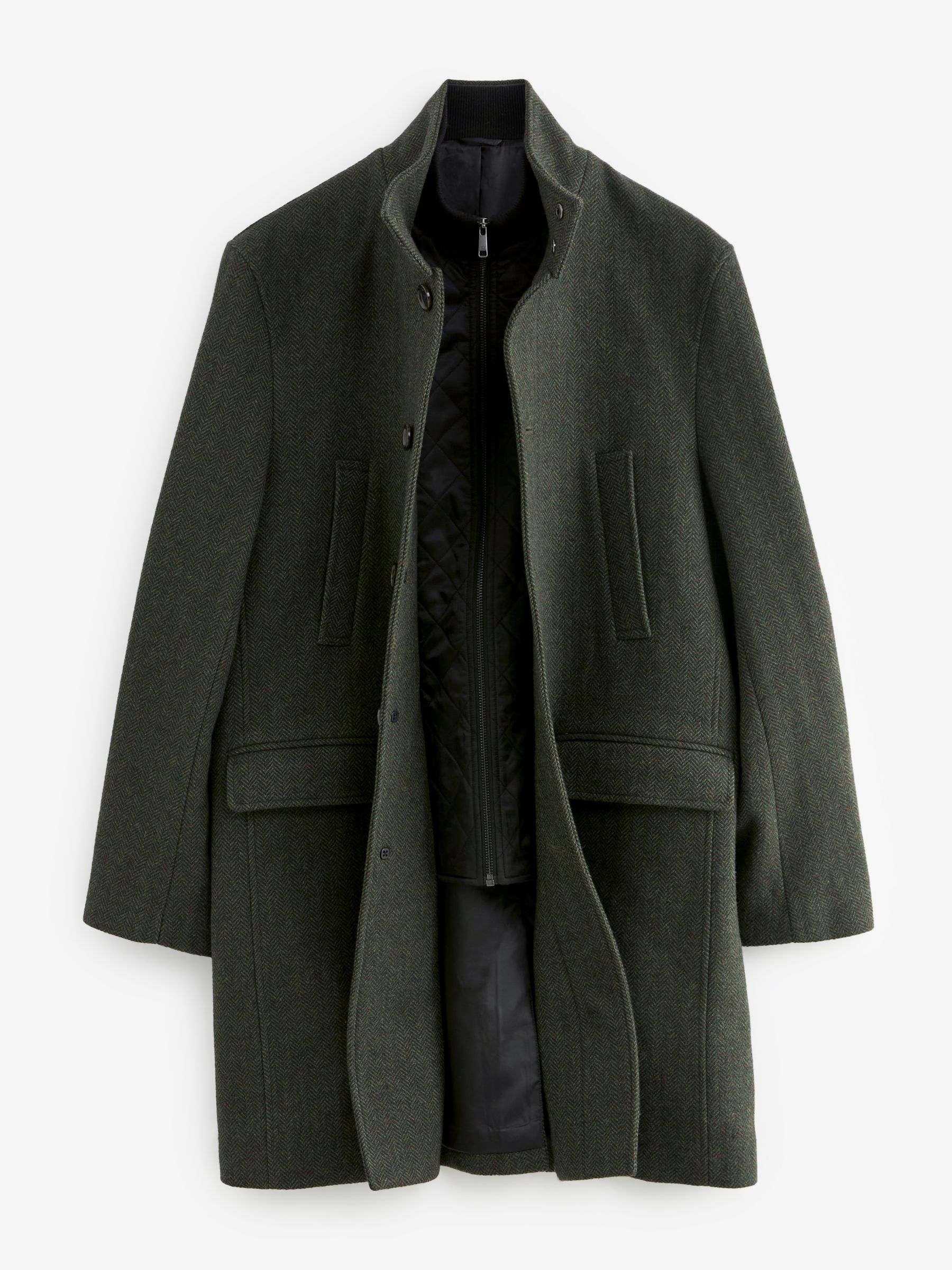 Buy Green Herringbone Funnel Neck Coat With Built In Gilet from Next Luxembourg