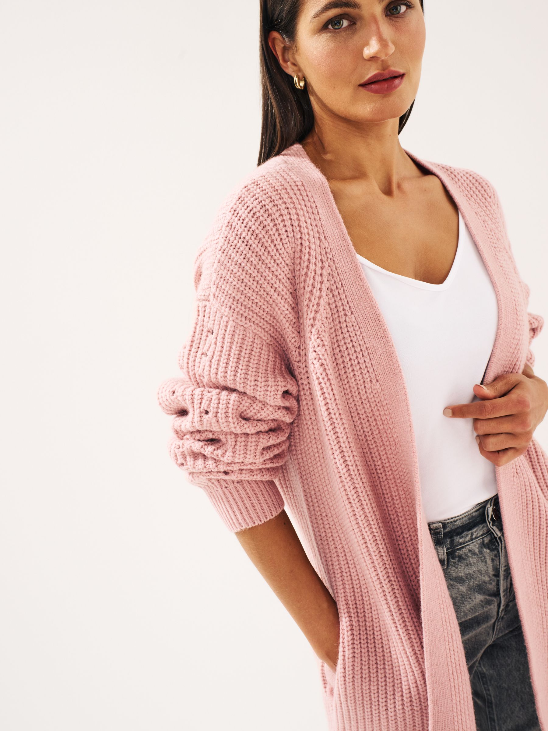 Buy Blush Pink Longline Ribbed Edge to Edge Cardigan from Next Luxembourg