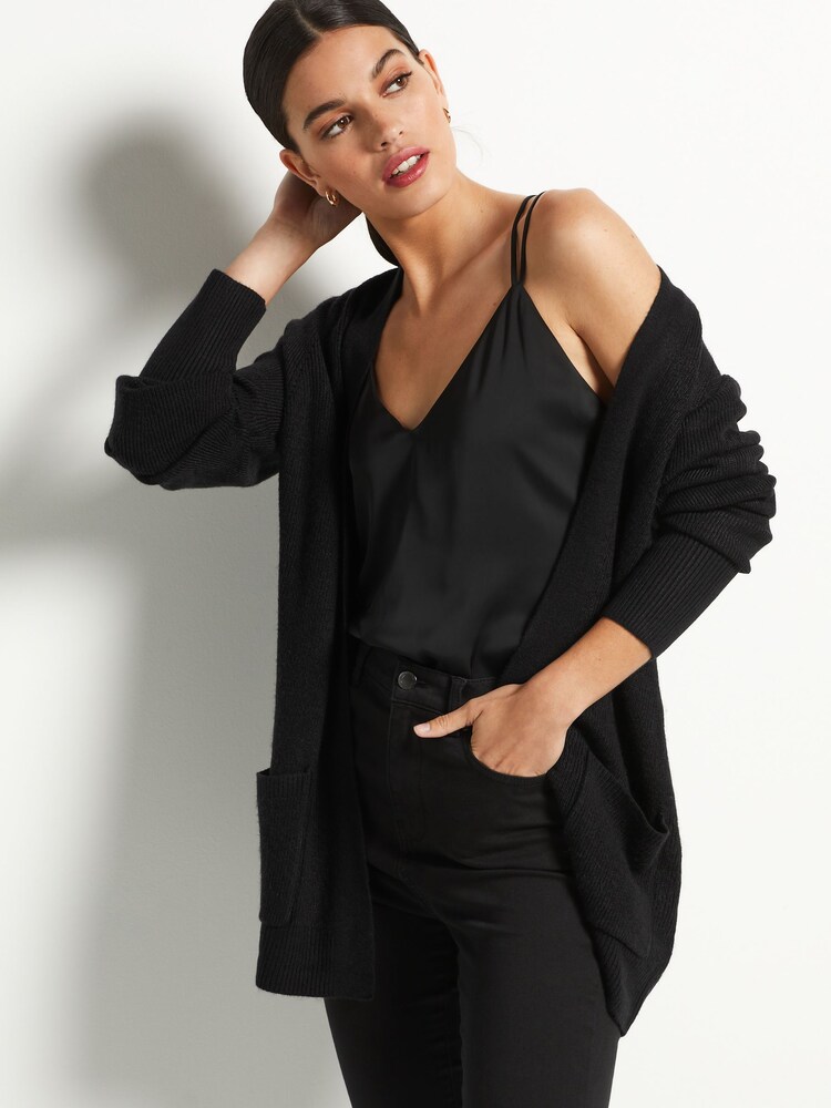 Black Cosy Pocket Detail Cardigan - Image 1 of 7 Black Cosy Pocket Detail Cardigan - Image 1 of 7