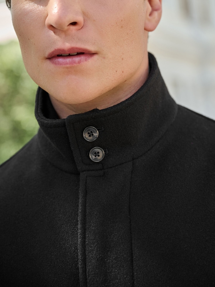 Black Funnel Neck Coat With Built In Gilet - Image 5 of 10