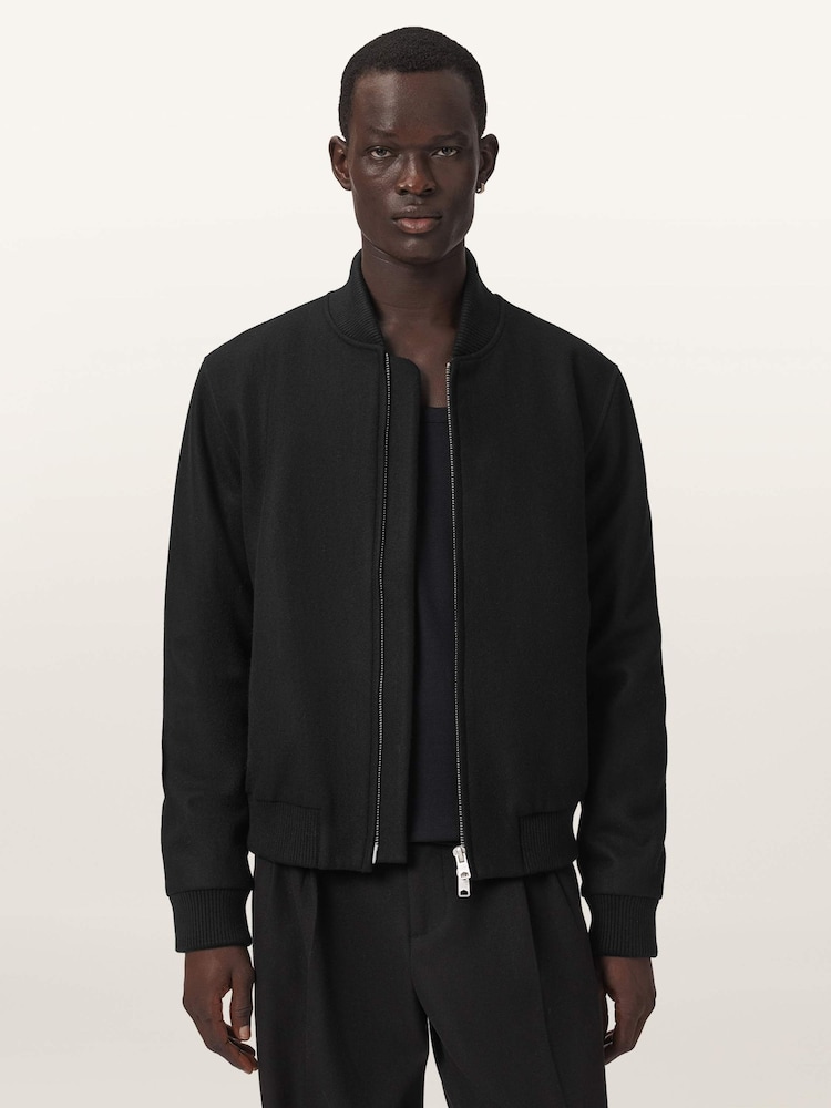 AllSaints Black Deceit Bomber Jacket - Image 1 of 7 AllSaints Black Deceit Bomber Jacket - Image 1 of 7
