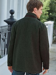 Green Herringbone Four Pocket Funnel Neck Coat - Image 2 of 10