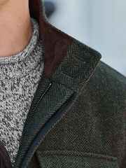 Green Herringbone Four Pocket Funnel Neck Coat - Image 3 of 10