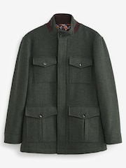 Green Herringbone Four Pocket Funnel Neck Coat - Image 5 of 10