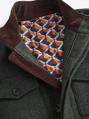 Green Herringbone Four Pocket Funnel Neck Coat - Image 6 of 10