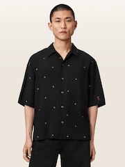 AllSaints Black Cardsuit Short Sleeve Shirt - Image 1 of 6