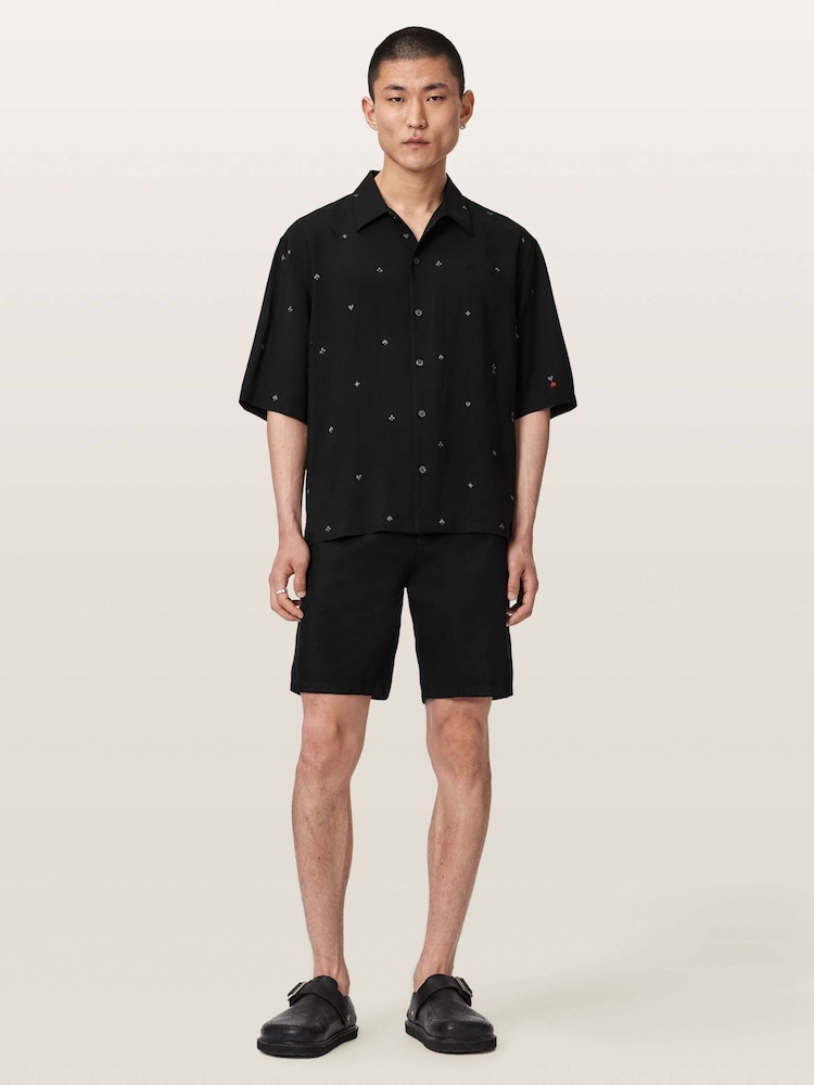 AllSaints Black Cardsuit Short Sleeve Shirt - Image 2 of 6
