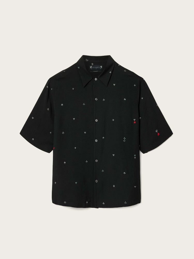 AllSaints Black Cardsuit Short Sleeve Shirt - Image 6 of 6