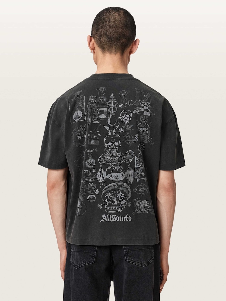 AllSaints Black Ignis Short Sleeve Crew Neck T-Shirt - Image 2 of 6 AllSaints Black Ignis Short Sleeve Crew Neck T-Shirt - Image 2 of 6