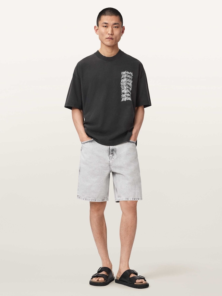 AllSaints Black Repeat Short Sleeve Crew Neck T-Shirt - Image 2 of 7 AllSaints Black Repeat Short Sleeve Crew Neck T-Shirt - Image 2 of 7