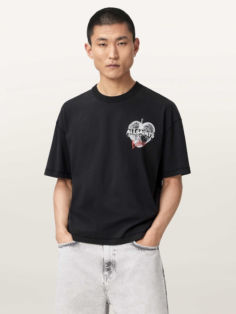 AllSaints Black Reflect Short Sleeve Crew Neck T-Shirt - Image 1 of 7