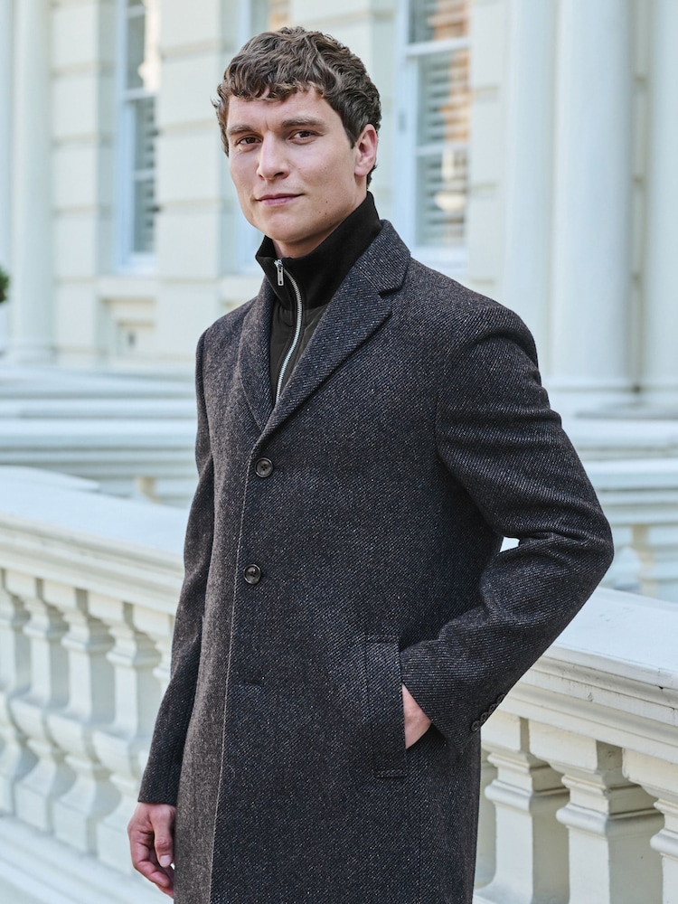 Navy Blue Signature Wool Rich Textured Epsom Overcoat - Image 1 of 12