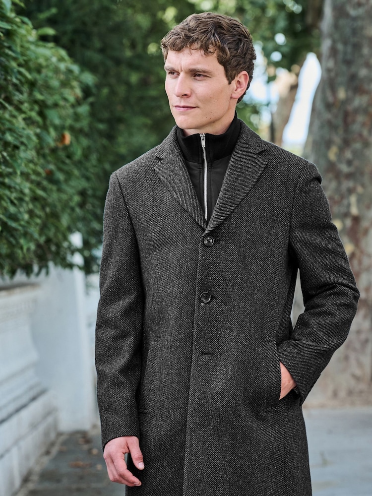 Charcoal Grey Signature Wool Rich Textured Epsom Overcoat - Image 1 of 10