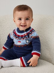 Navy Blue/Red Fairisle Pattern Christmas Icon Baby Romper (0mths-2yrs) - Image 1 of 8