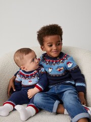 Navy Blue/Red Fairisle Pattern Christmas Icon Baby Romper (0mths-2yrs) - Image 2 of 8