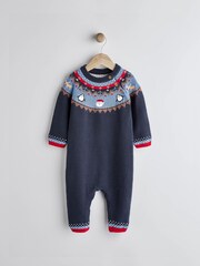 Navy Blue/Red Fairisle Pattern Christmas Icon Baby Romper (0mths-2yrs) - Image 3 of 8