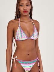 Monsoon Pink Mosaic Print Crochet Trim Bikini Top with Recycled Polyester - Image 2 of 4