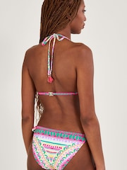 Monsoon Pink Mosaic Print Crochet Trim Bikini Top with Recycled Polyester - Image 3 of 4