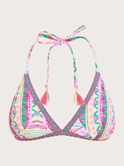 Monsoon Pink Mosaic Print Crochet Trim Bikini Top with Recycled Polyester - Image 4 of 4