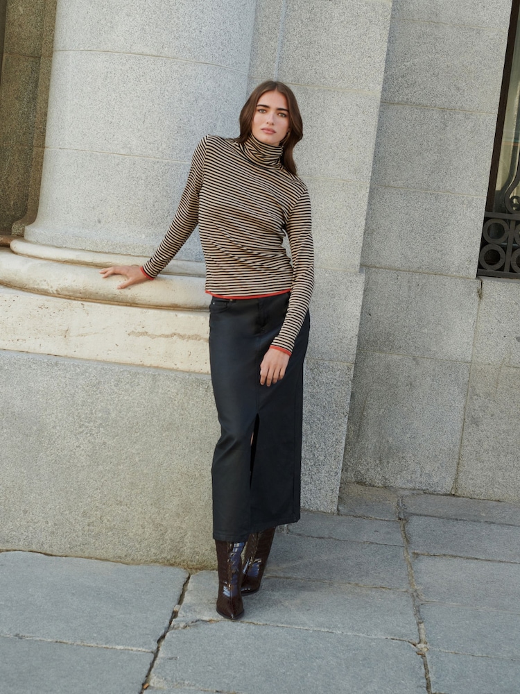 Black Coated Denim Maxi Skirt - Image 1 of 6