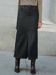 Black Coated Denim Maxi Skirt - Image 2 of 6