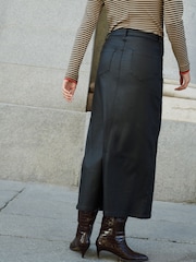 Black Coated Denim Maxi Skirt - Image 3 of 6