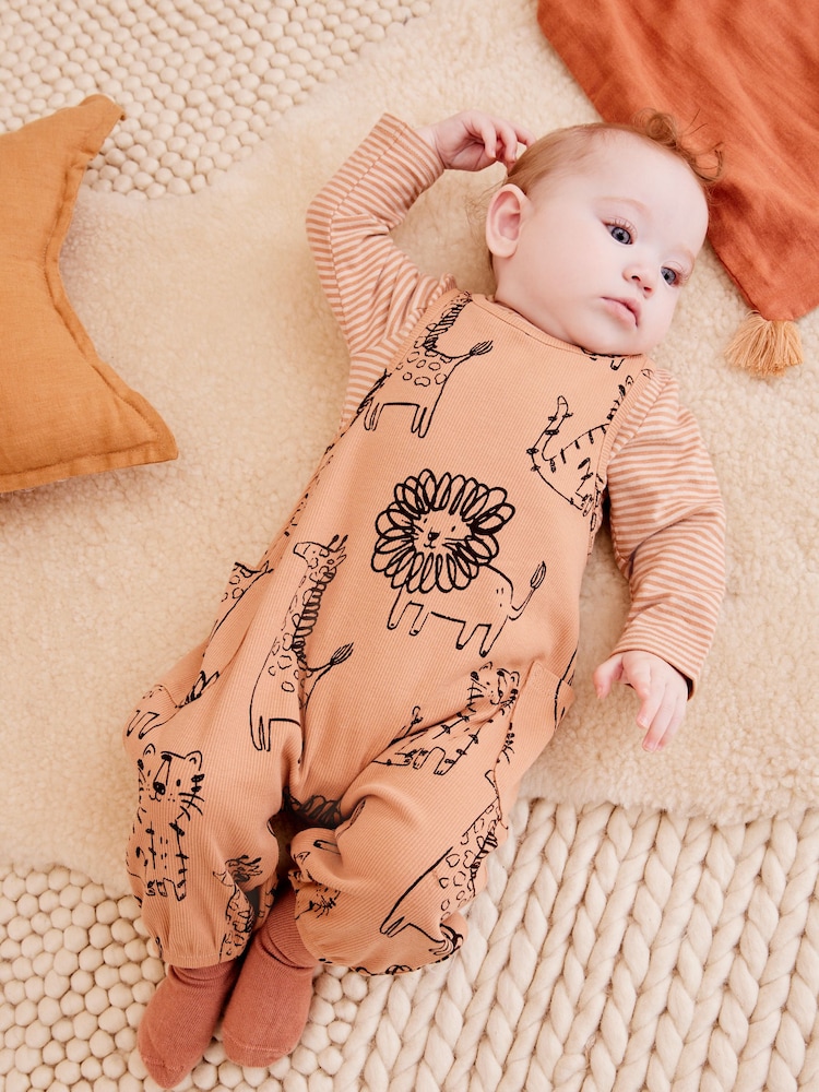 Rust Brown Safari Print Baby Dungarees And Bodysuit Set (0mths-3yrs) - Image 2 of 9