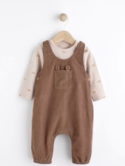 Chocolate Brown Corduroy Baby Dunagrees and Bodysuit Set (0-18mths) - Image 1 of 12