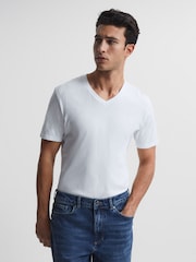 Reiss White Dayton Cotton V-Neck T-Shirt - Image 1 of 5