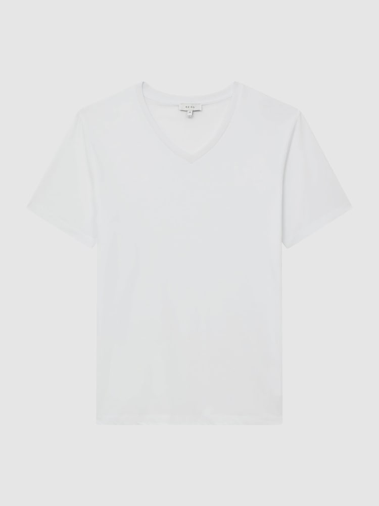 Reiss White Dayton Cotton V-Neck T-Shirt - Image 2 of 5