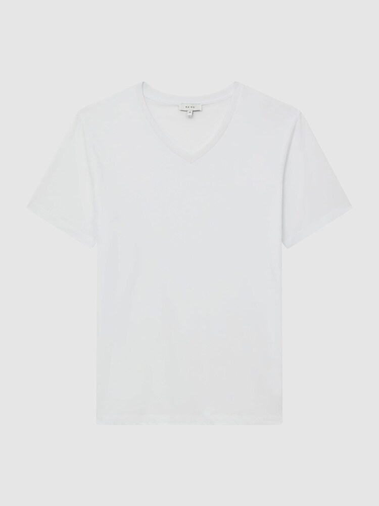 Reiss White Dayton Cotton V-Neck T-Shirt - Image 2 of 5 Reiss White Dayton Cotton V-Neck T-Shirt - Image 2 of 5