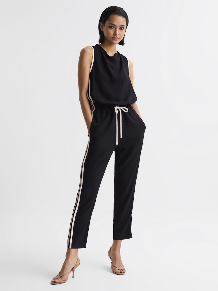 Reiss Black Tyla Side Stripe Jumpsuit - Image 1 of 6