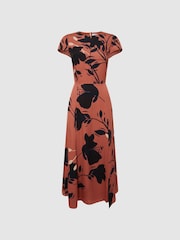Reiss Blush/Black Floella Floral Printed Midi Dress - Image 2 of 5