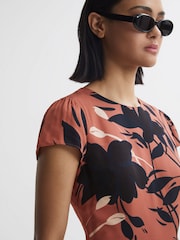 Reiss Blush/Black Floella Floral Printed Midi Dress - Image 4 of 5