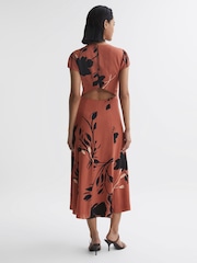 Reiss Blush/Black Floella Floral Printed Midi Dress - Image 5 of 5