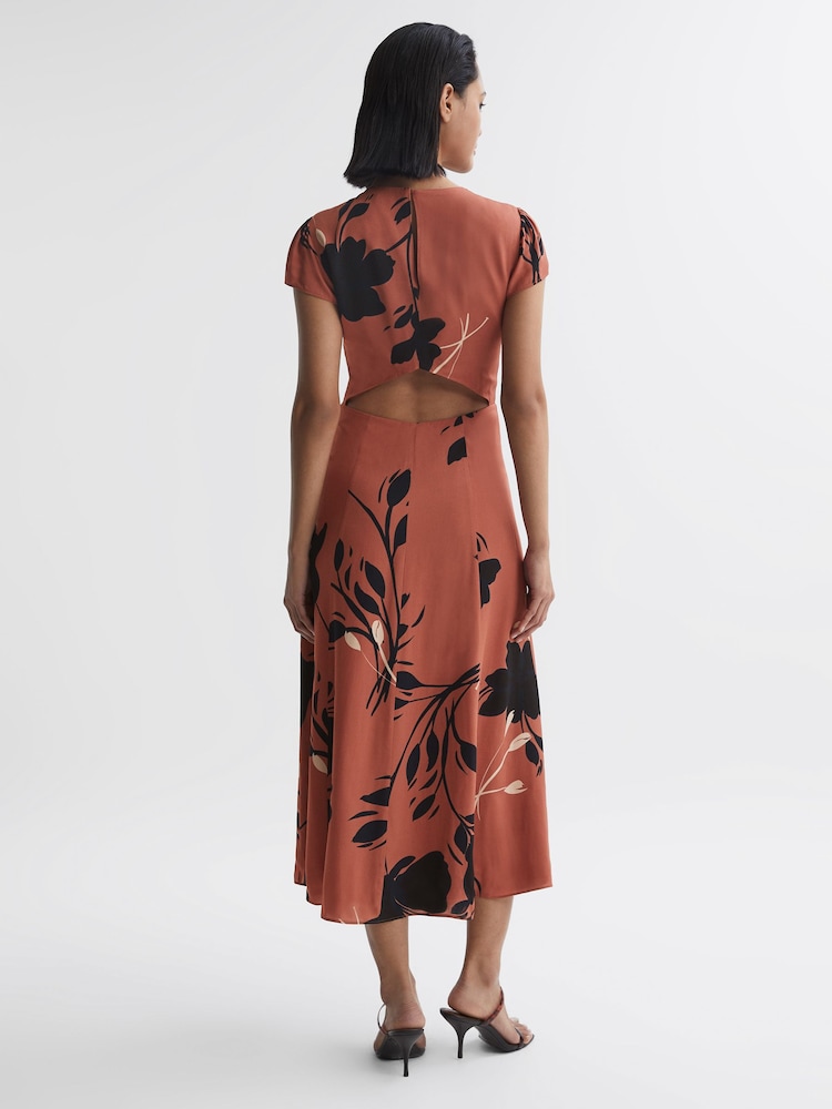 Reiss Blush/Black Floella Floral Printed Midi Dress - Image 5 of 5