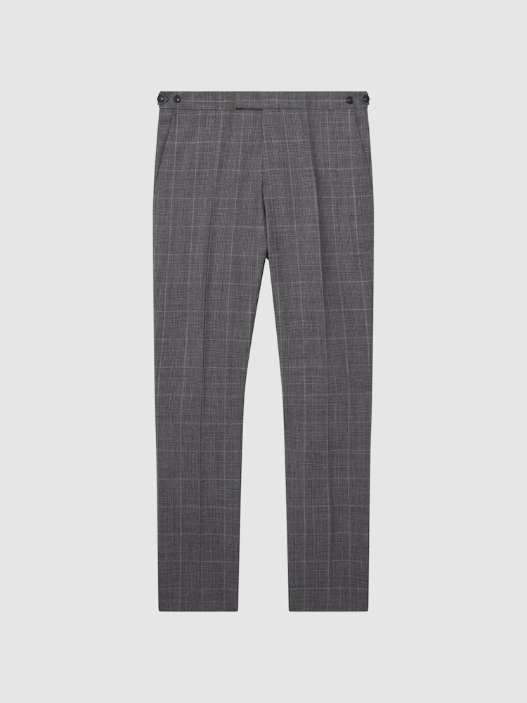 Reiss Grey Newbury Slim Fit Checked Trousers - Image 2 of 7 Reiss Grey Newbury Slim Fit Checked Trousers - Image 2 of 7