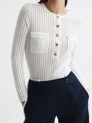Reiss Ivory Pippa Sheer Striped Long Sleeve Top - Image 4 of 6