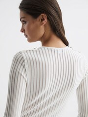 Reiss Ivory Pippa Sheer Striped Long Sleeve Top - Image 5 of 6