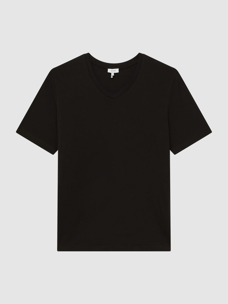 Reiss Black Dayton Cotton V-Neck T-Shirt - Image 2 of 6 Reiss Black Dayton Cotton V-Neck T-Shirt - Image 2 of 6