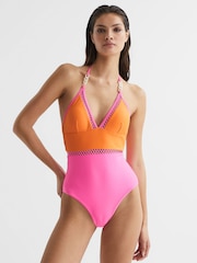 Купальник в стиле колор блок с халтером Reiss Ray - Изображение 3 из 5