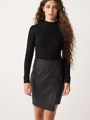Black 2-in-1 Faux Leather PU Mix Mini Jumper Dress - Image 1 of 6