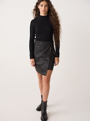 Black 2-in-1 Faux Leather PU Mix Mini Jumper Dress - Image 2 of 6