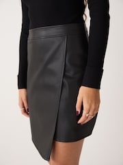 Black 2-in-1 Faux Leather PU Mix Mini Jumper Dress - Image 4 of 6
