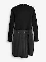 Black 2-in-1 Faux Leather PU Mix Mini Jumper Dress - Image 5 of 6