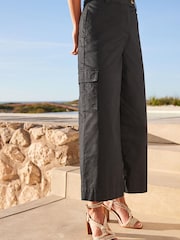 Black Cotton Rich Cropped Chino Utility Trousers - Image 1 of 5