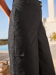 Black Cotton Rich Cropped Chino Utility Trousers - Image 4 of 5