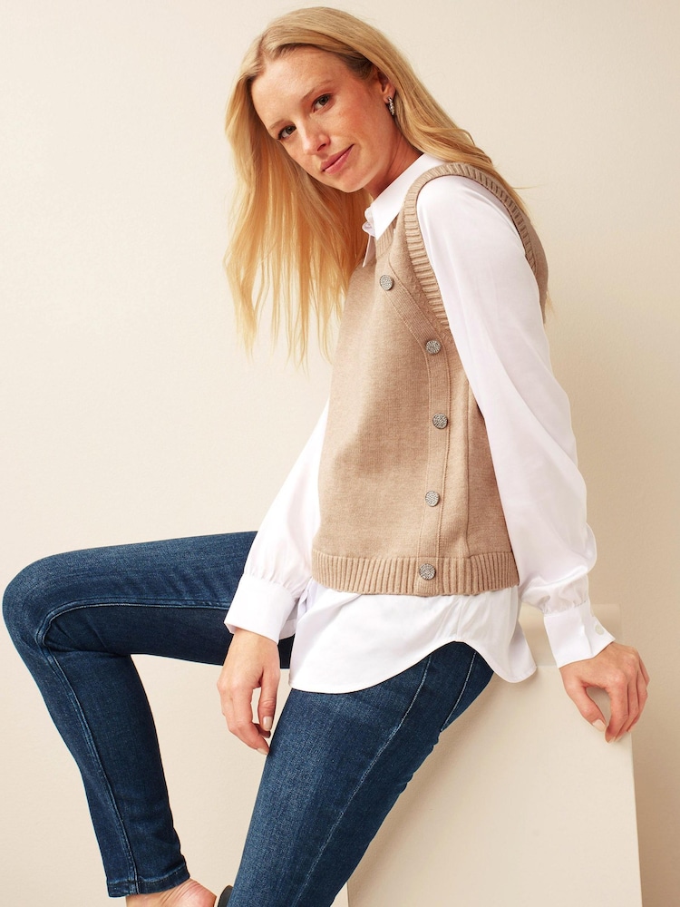 Camel Brown Gem Button Shirt Layer Jumper - Image 1 of 5