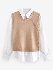 Camel Brown Gem Button Shirt Layer Jumper - Image 5 of 5